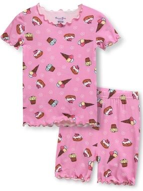 Vaenait Baby Bamboo Pink Ice Cream Short Sleeve Shorts Pajama Set 2T 3T 4-5 6-7